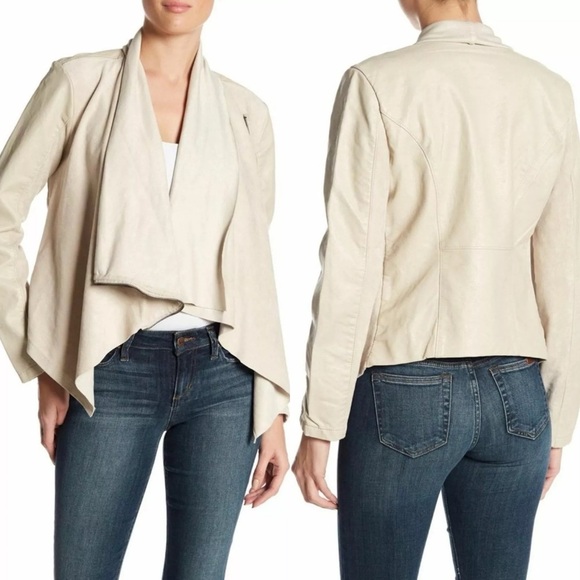 Blank NYC Jackets & Blazers - Blank NYC Vegan Leather Suede Asymmetrical Moto Draped Jacket, Beige - Size S